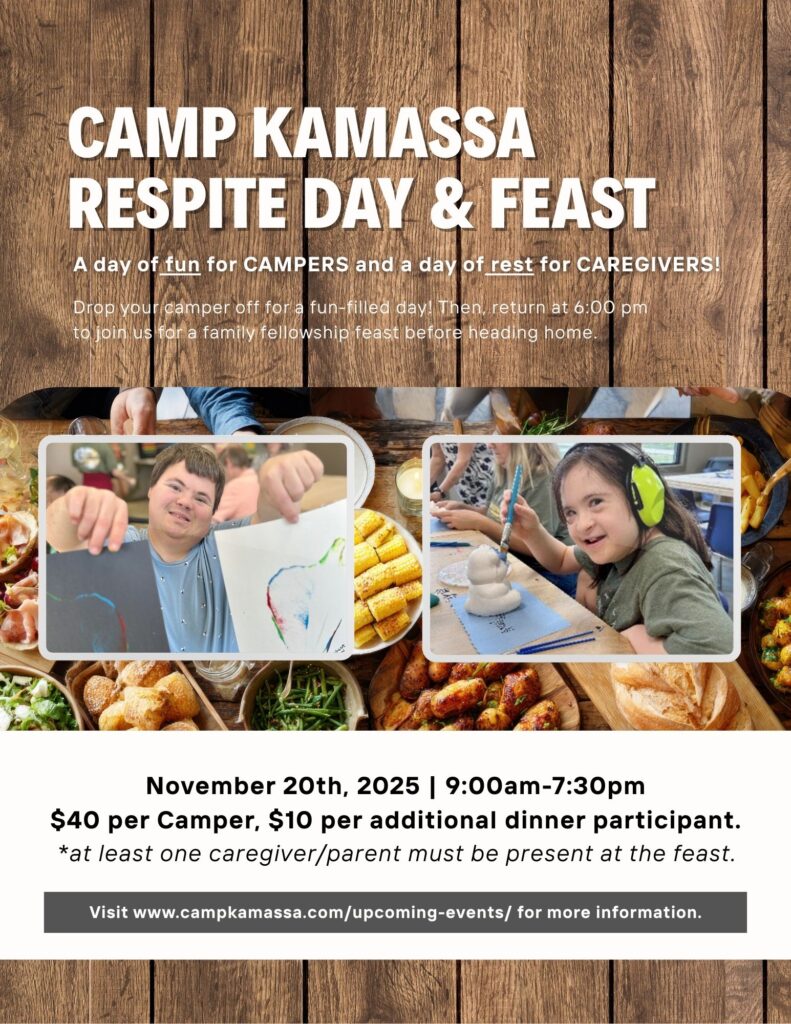 Image promoting upcoming respite day and thanksgiving feast at Camp Kamassa on November 20, 2025