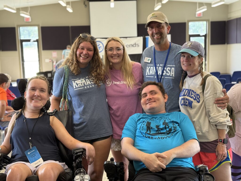 Group of campers, volunteers, and staff at Camp Kamassa
