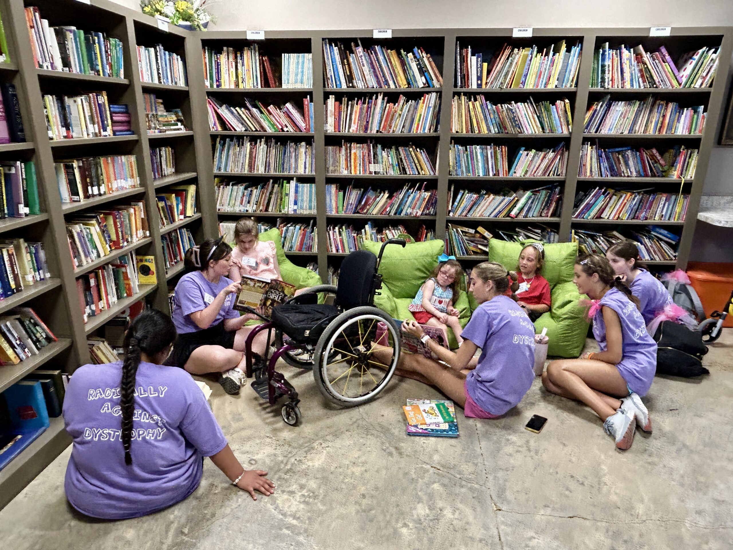 Campers enjoying the "Little Library" at Camp Kamassa.